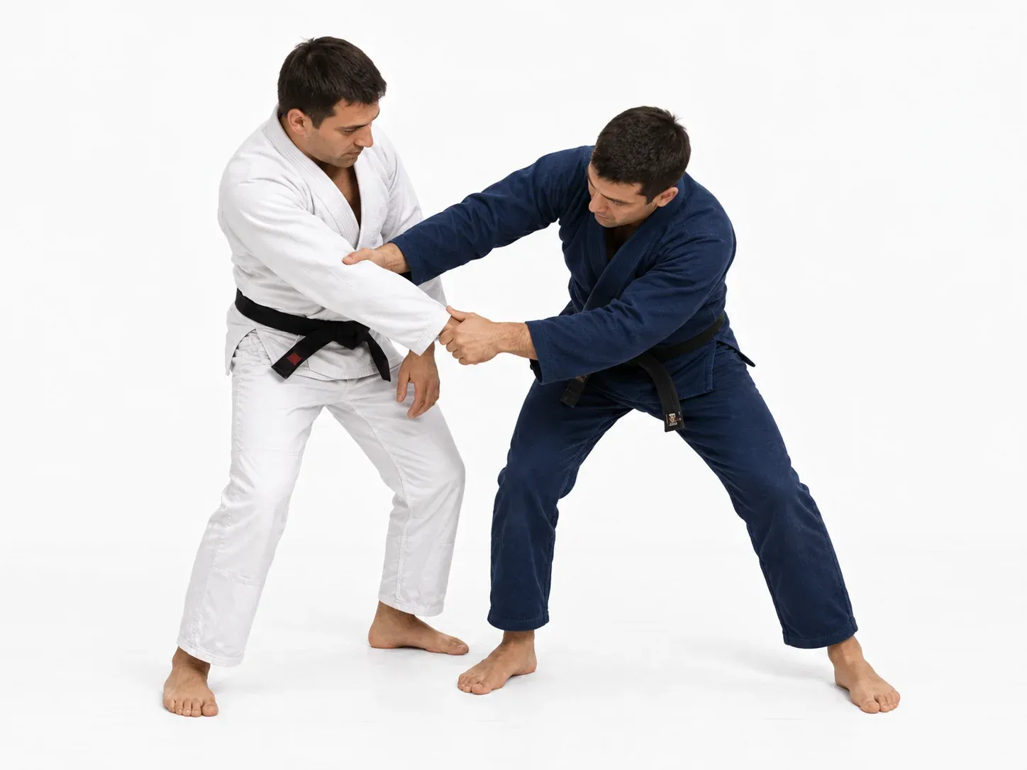 Two standing grapplers, one holding the other’s wrist and tricep in a two-on-one grip.