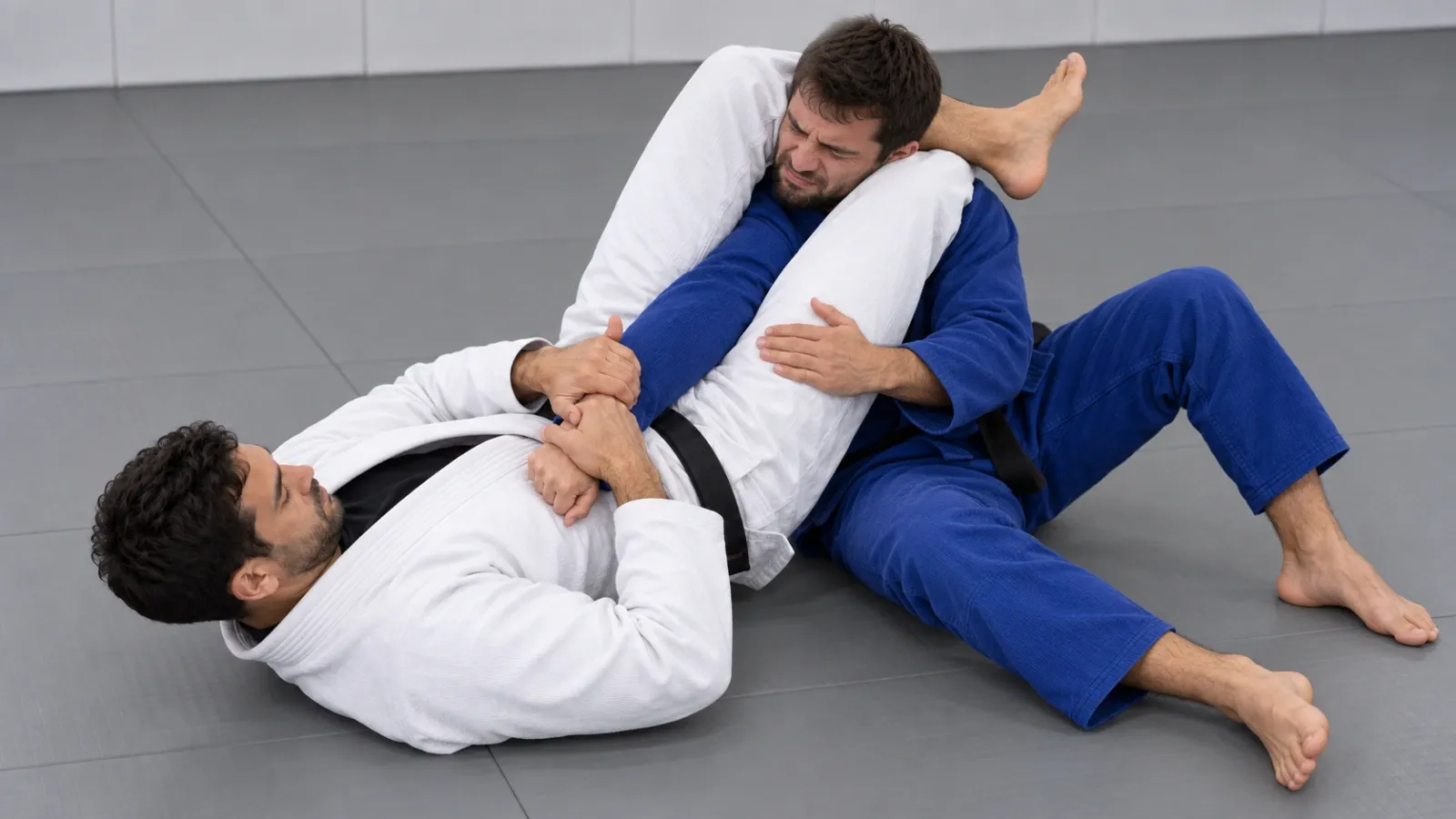 The armbar finish: hips lifted into the elbow while the opponent’s shoulder stays pinned by the legs.