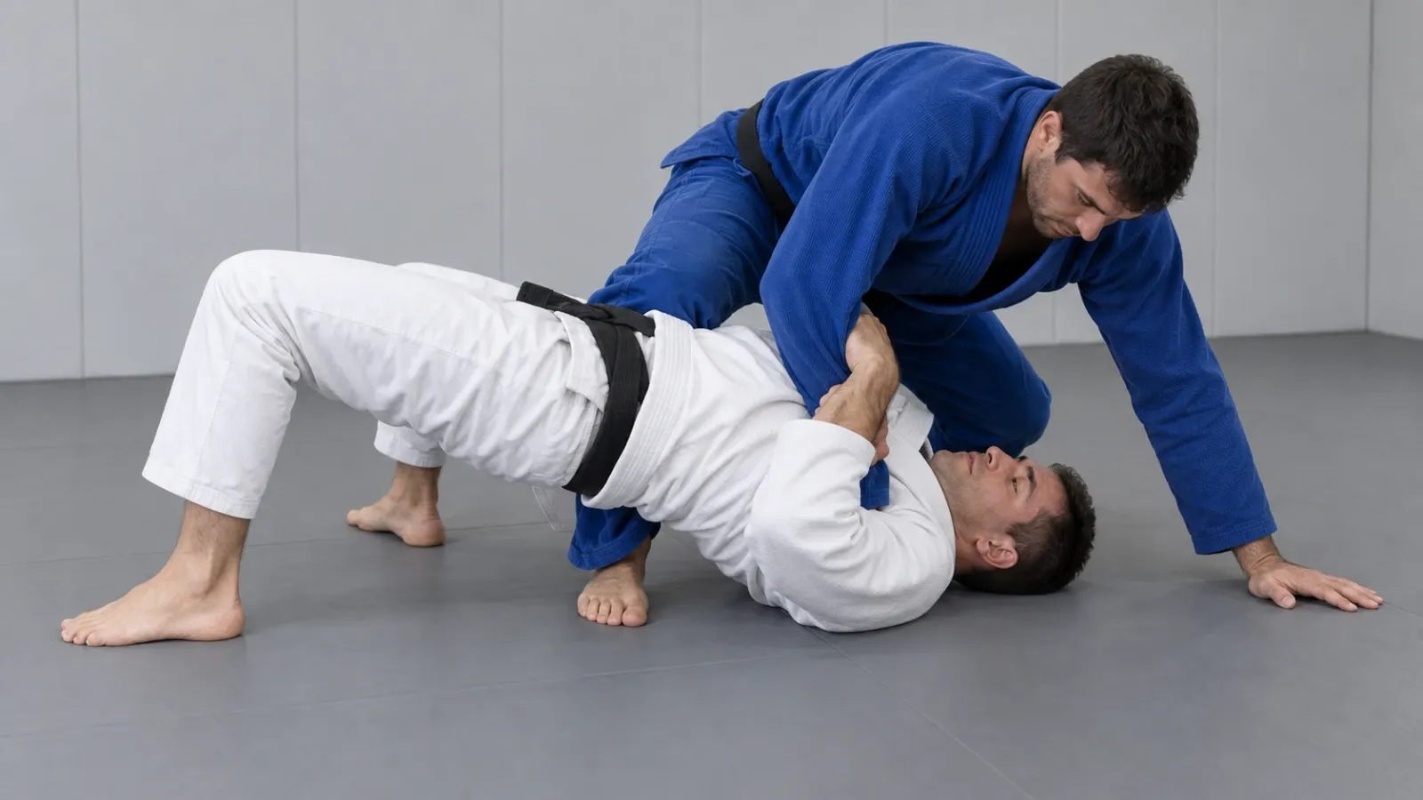 Both of the opponent’s posts removed on one side, with the arm clamped and the foot hooked over their ankle.