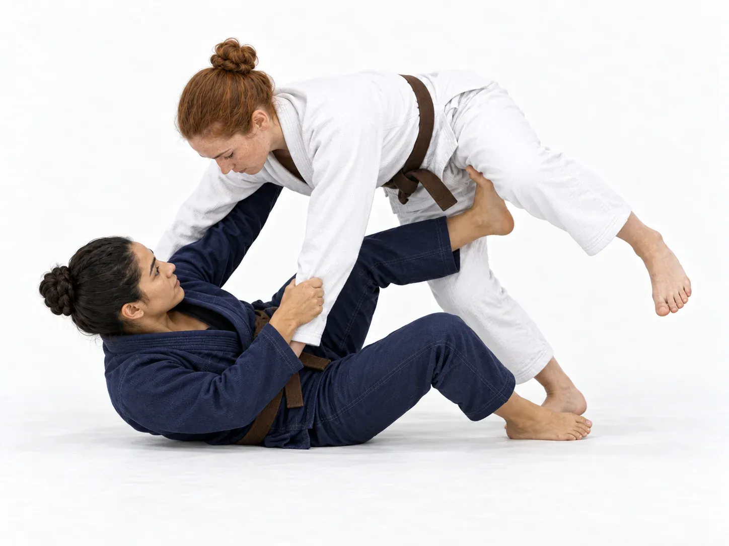 The opponent’s weight loaded onto the sweeping side as the hook carries the far leg upwards.