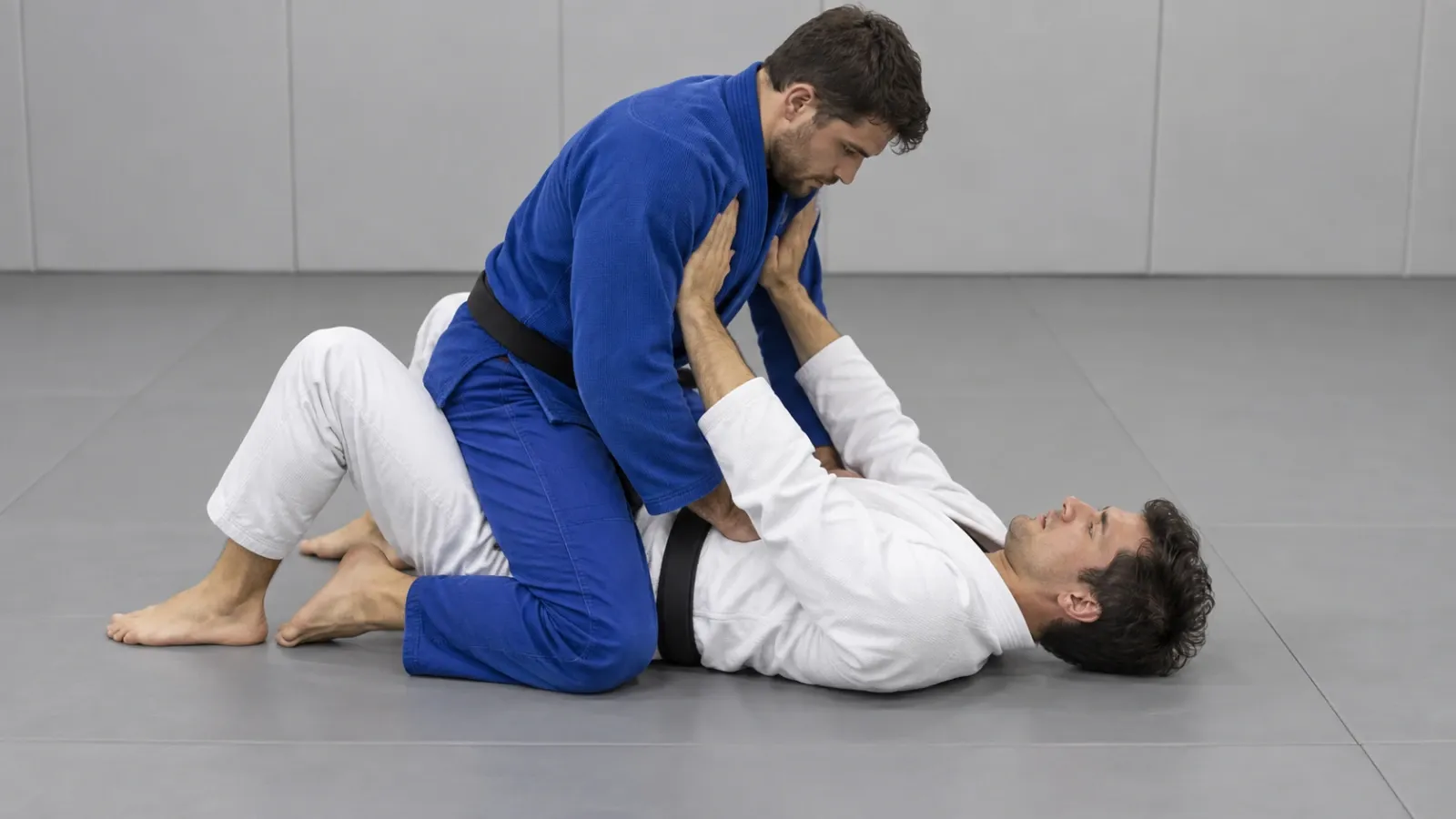The classic escape error: straight arms pushing at the opponent instead of framing with the elbow connected.