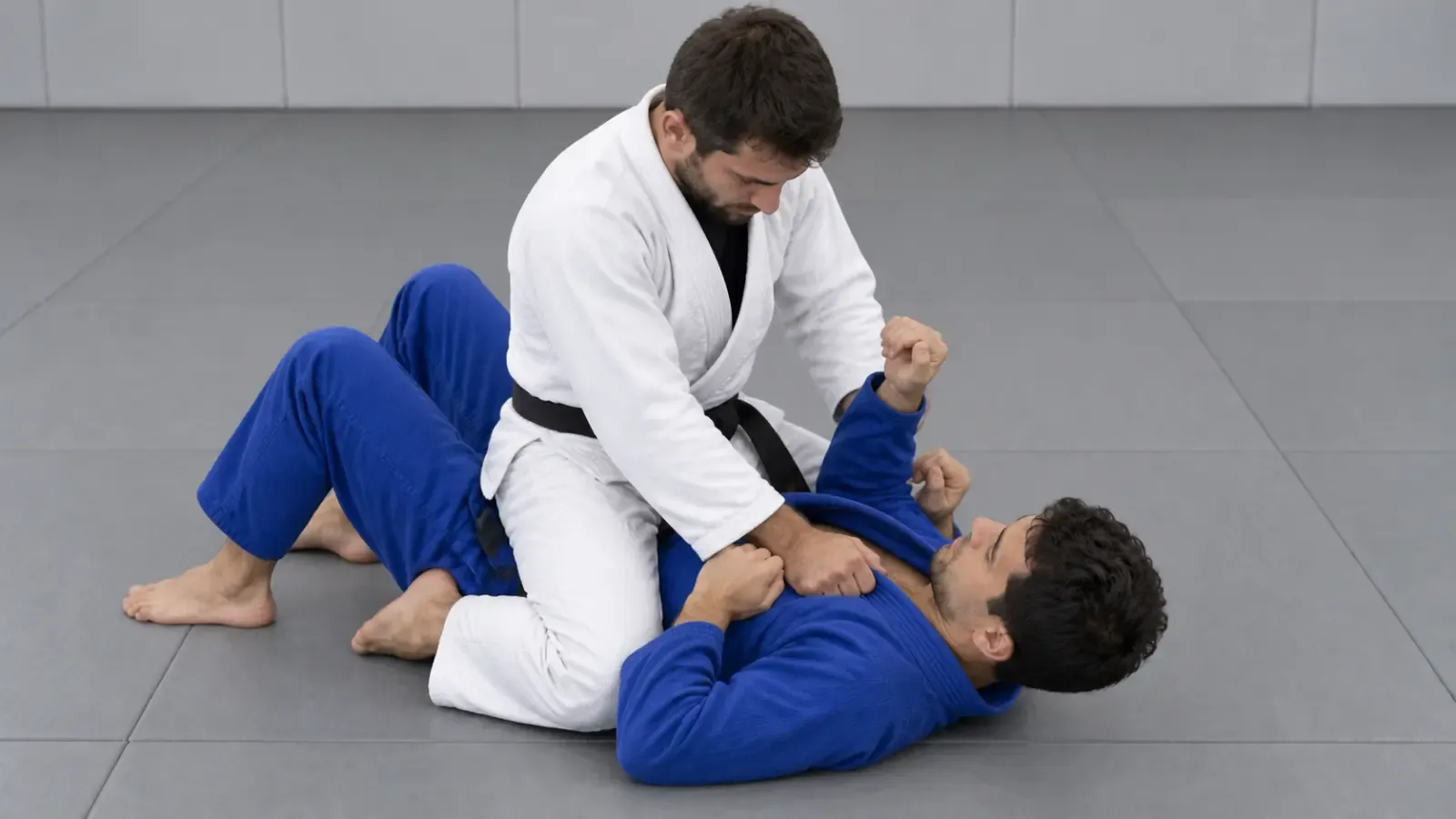 The pendulum sweep completed, the guard player arriving on top in mount.
