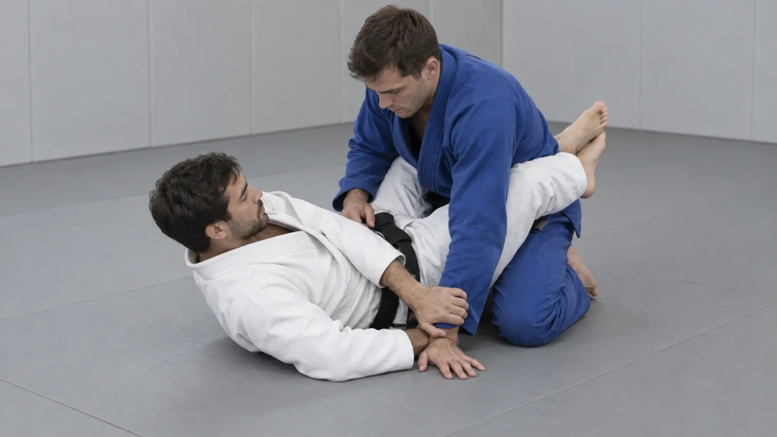 A guard player trapping a posted arm at the wrist, the opening a kimura is taken from.