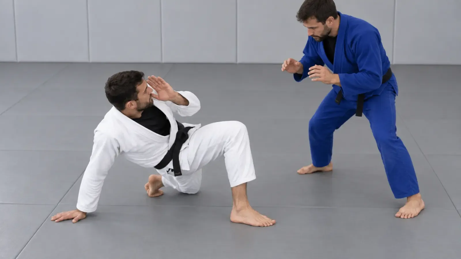 Hips lifted on the posted hand and front foot, the rear leg swinging through underneath.